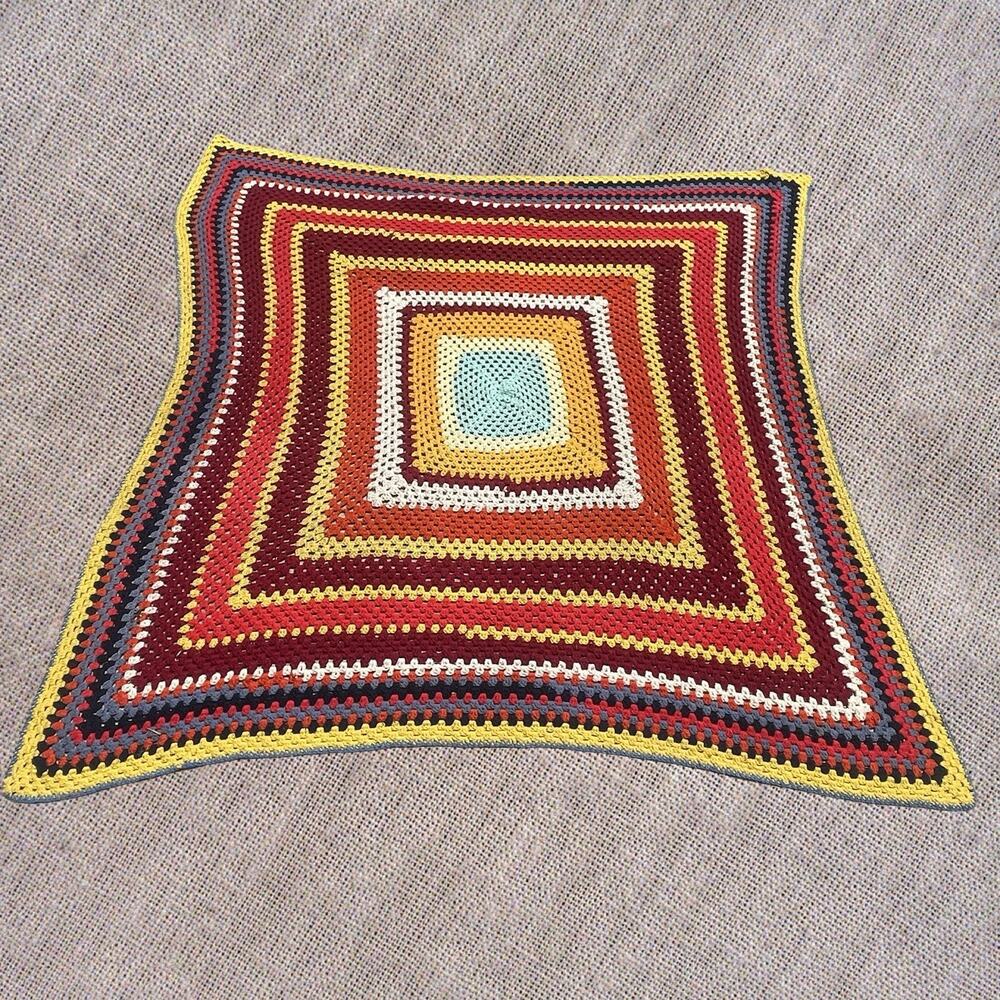 Multicolor Afghan Crochet Knit Granny Concentric‎ Square Retro Roseanne 72x72 - Picture 2 of 6